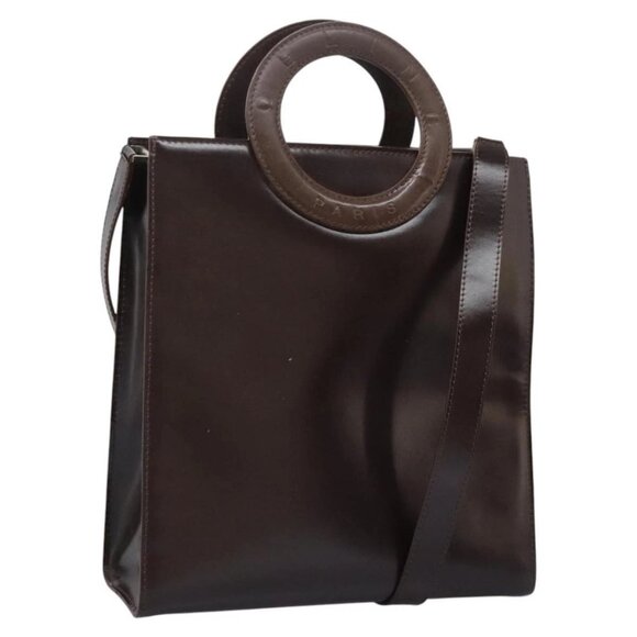 CELINE Hand Bag Leather 2way Dark Brown Gold - Picture 1 of 16